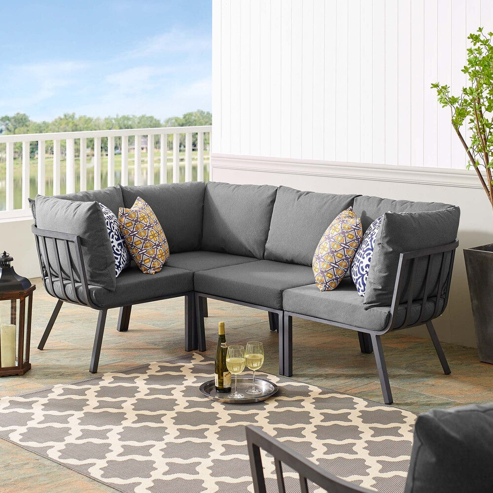 EEI-3794-SLA-CHA Riverside 4 Piece Outdoor Patio Aluminum Sectional by Modway