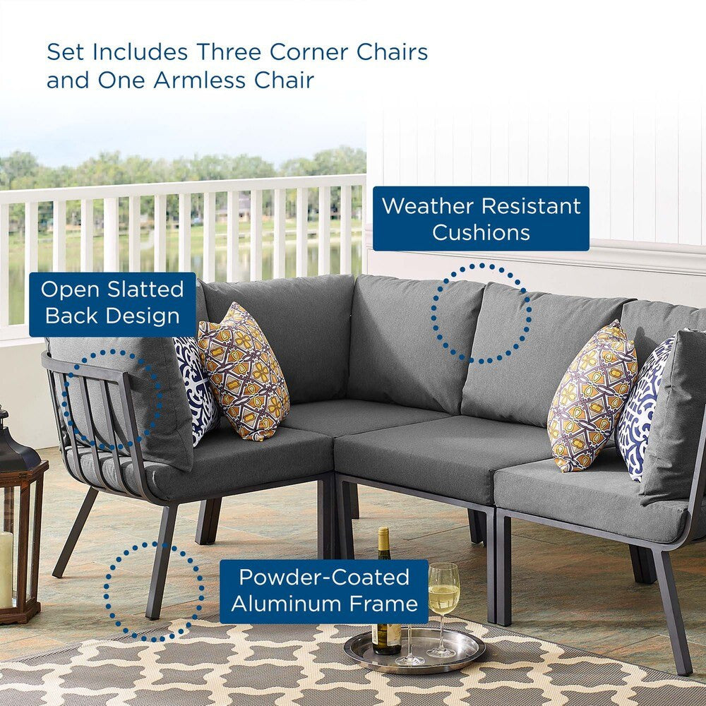 EEI-3794-SLA-CHA Riverside 4 Piece Outdoor Patio Aluminum Sectional by Modway