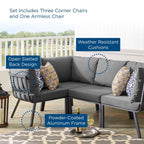 EEI-3794-SLA-CHA Riverside 4 Piece Outdoor Patio Aluminum Sectional by Modway