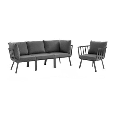 Modway EEI-3784-SLA-CHA Riverside 4 Piece Outdoor Patio Aluminum Set Gray Charcoal