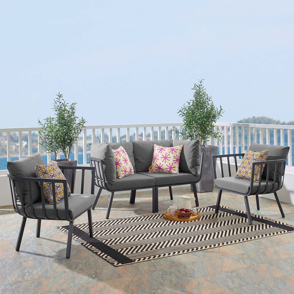 EEI-3787-SLA-CHA Riverside 4 Piece Outdoor Patio Aluminum Set by Modway