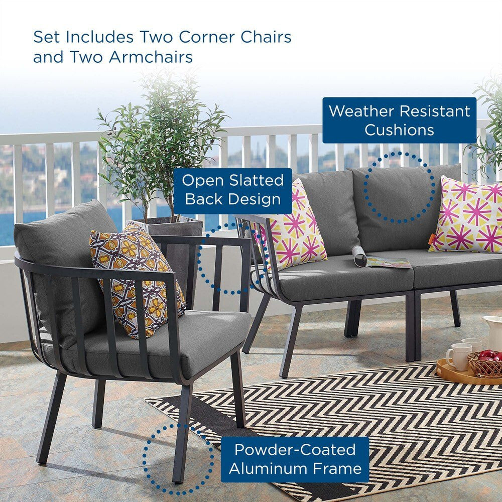 EEI-3787-SLA-CHA Riverside 4 Piece Outdoor Patio Aluminum Set by Modway