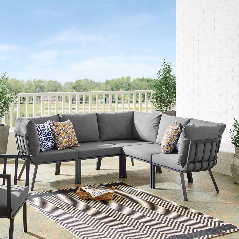 EEI-3789-SLA-CHA Riverside 5 Piece Outdoor Patio Aluminum Sectional by Modway