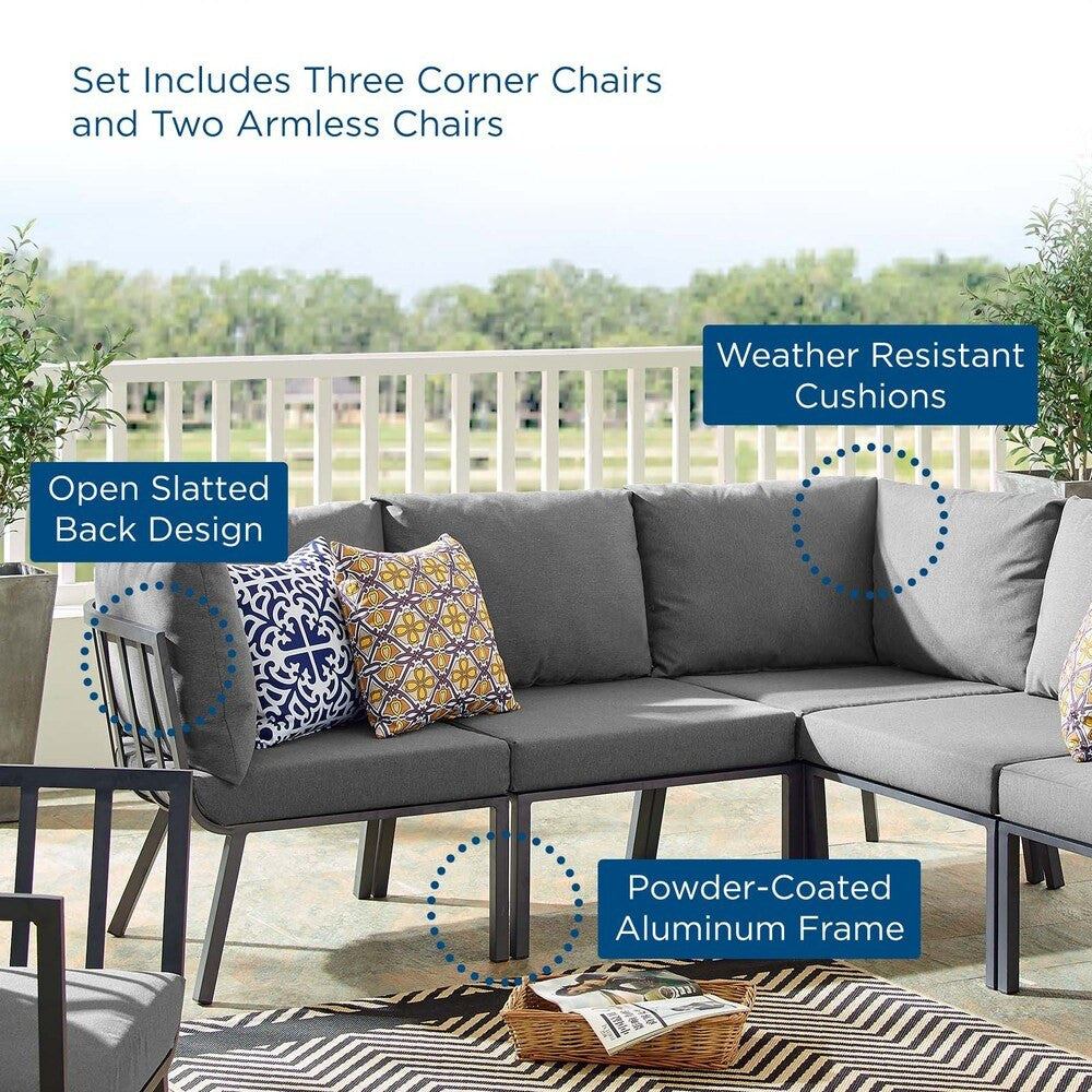 EEI-3789-SLA-CHA Riverside 5 Piece Outdoor Patio Aluminum Sectional by Modway