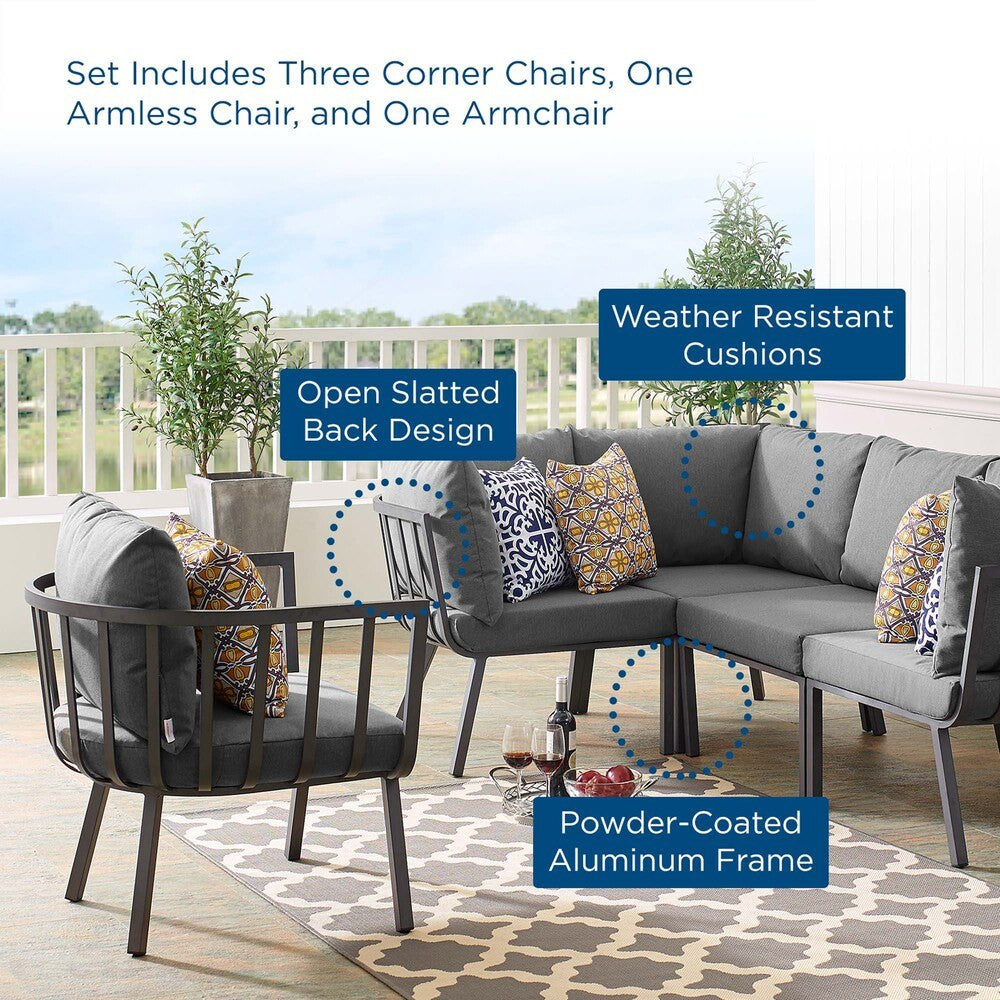 EEI-3792-SLA-CHA Riverside 5 Piece Outdoor Patio Aluminum Set by Modway