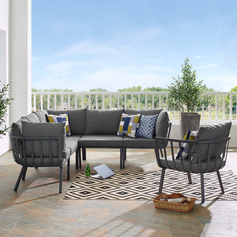 EEI-3791-SLA-CHA Riverside 6 Piece Outdoor Patio Aluminum Set by Modway
