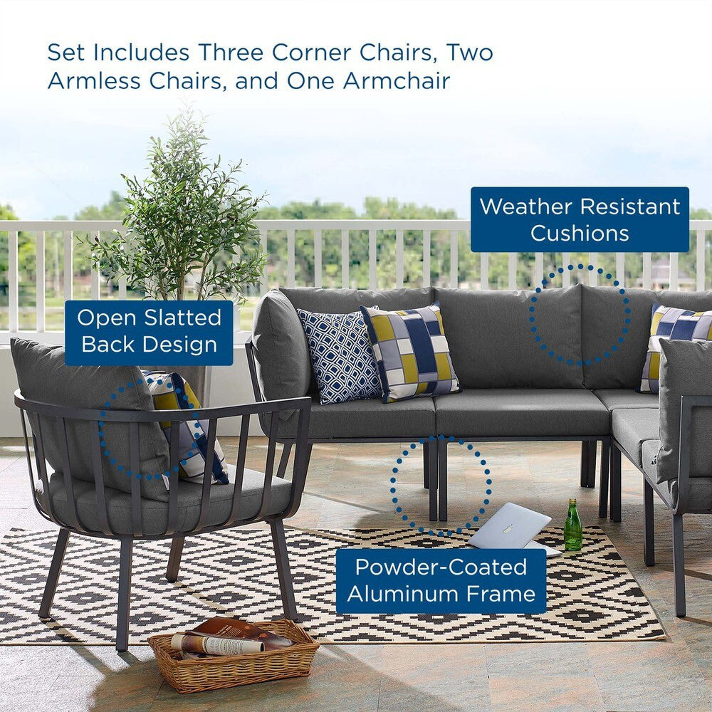EEI-3791-SLA-CHA Riverside 6 Piece Outdoor Patio Aluminum Set by Modway