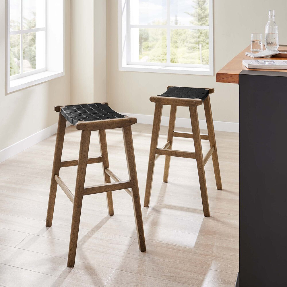 EEI-6549 Saoirse Leather Wood Bar Stool Set of 2 by Modway