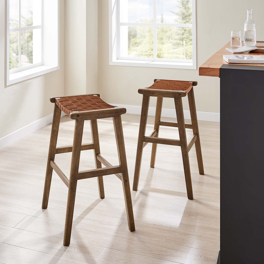 EEI-6549 Saoirse Leather Wood Bar Stool Set of 2 by Modway