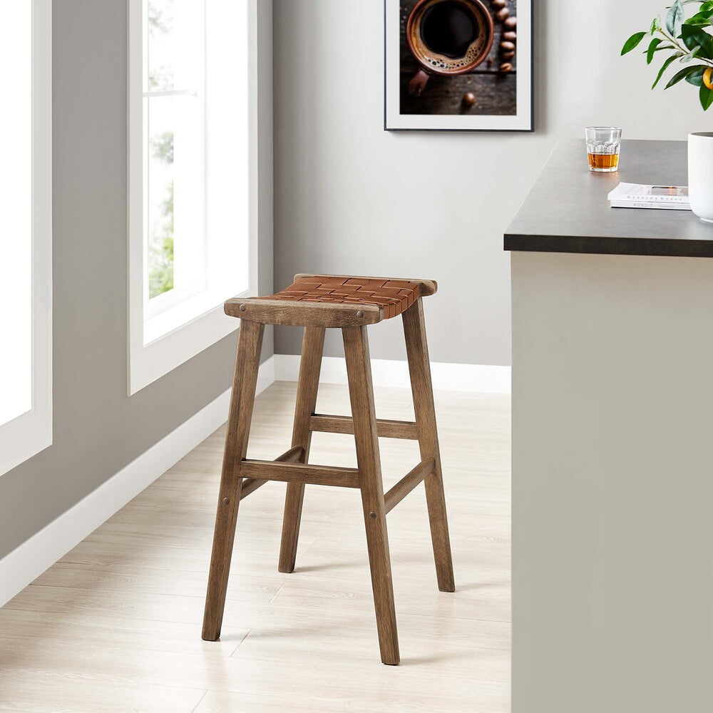 EEI-6549 Saoirse Leather Wood Bar Stool Set of 2 by Modway