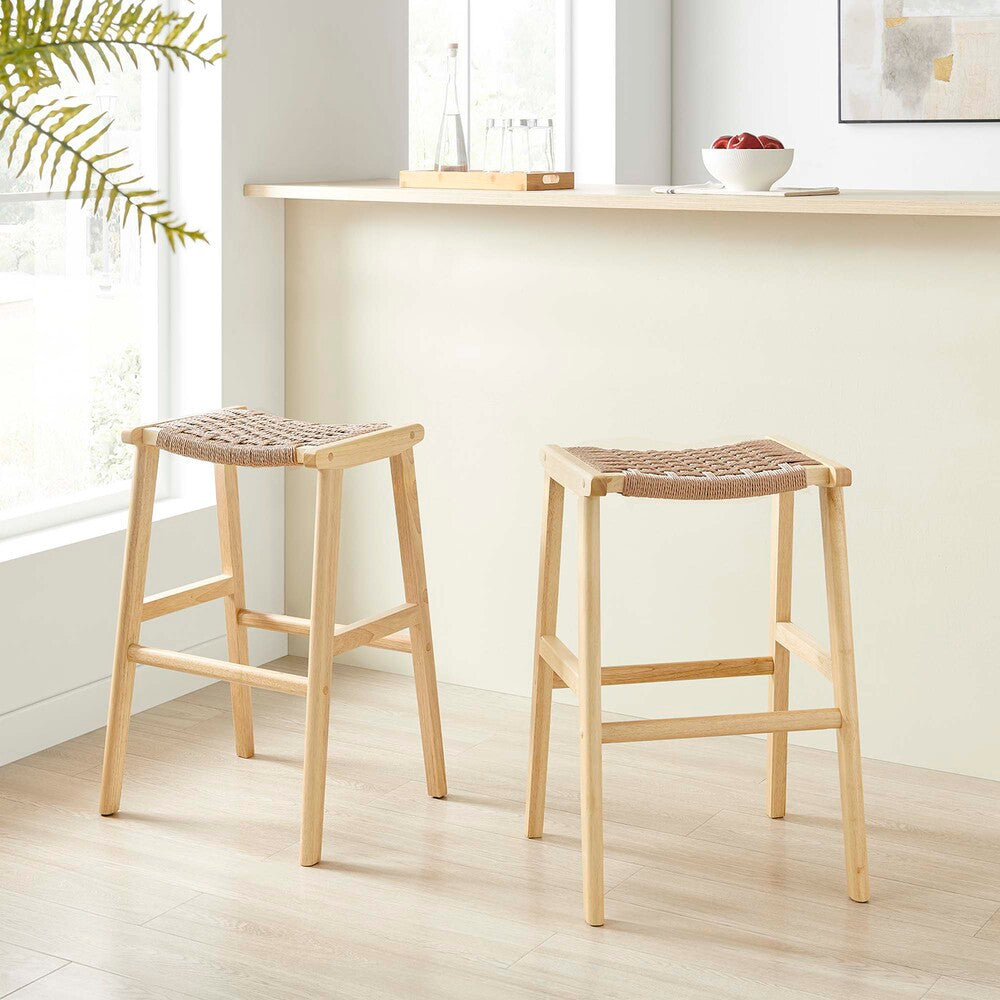 EEI-6550 Saoirse Woven Rope Wood Bar Stool Set of 2 by Modway