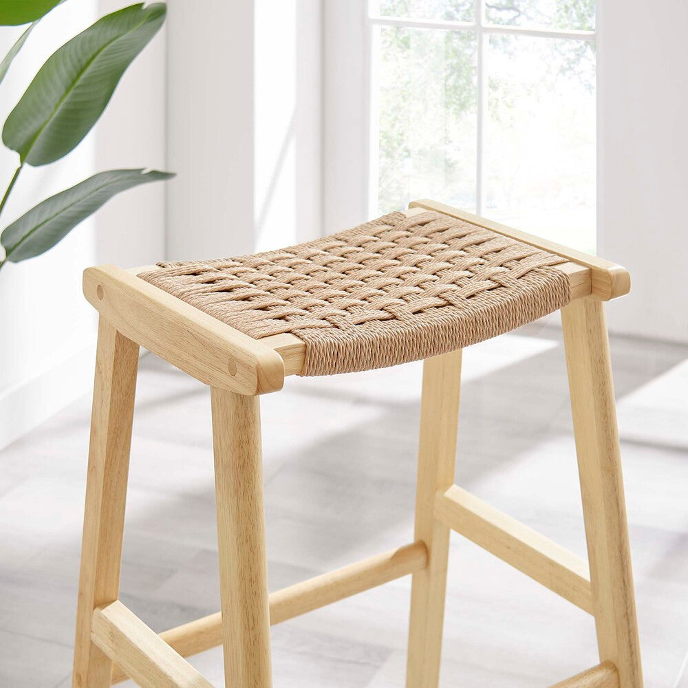 EEI-6550 Saoirse Woven Rope Wood Bar Stool Set of 2 by Modway