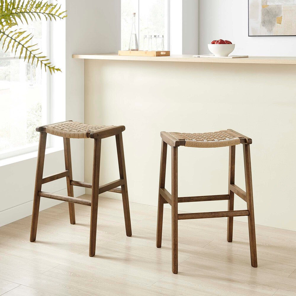 EEI-6550 Saoirse Woven Rope Wood Bar Stool Set of 2 by Modway