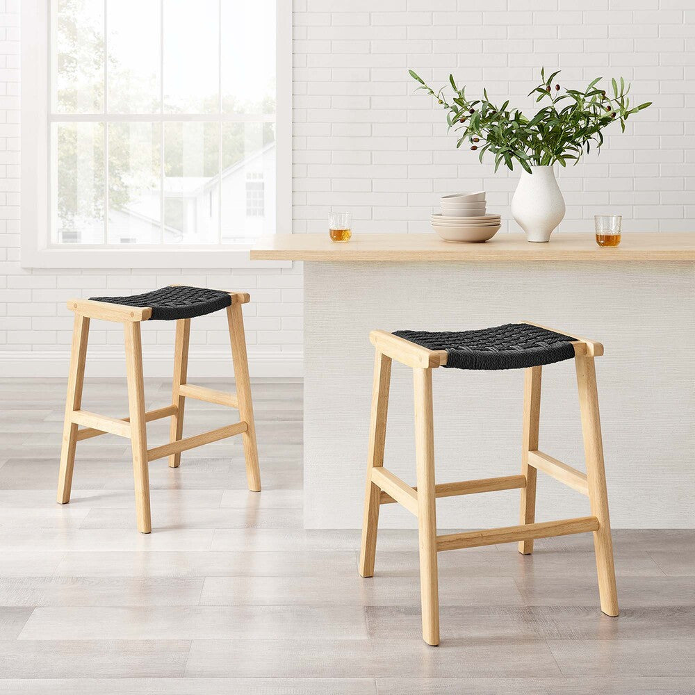 EEI-6548 Saoirse Woven Rope Wood Counter Stool Set of 2 by Modway