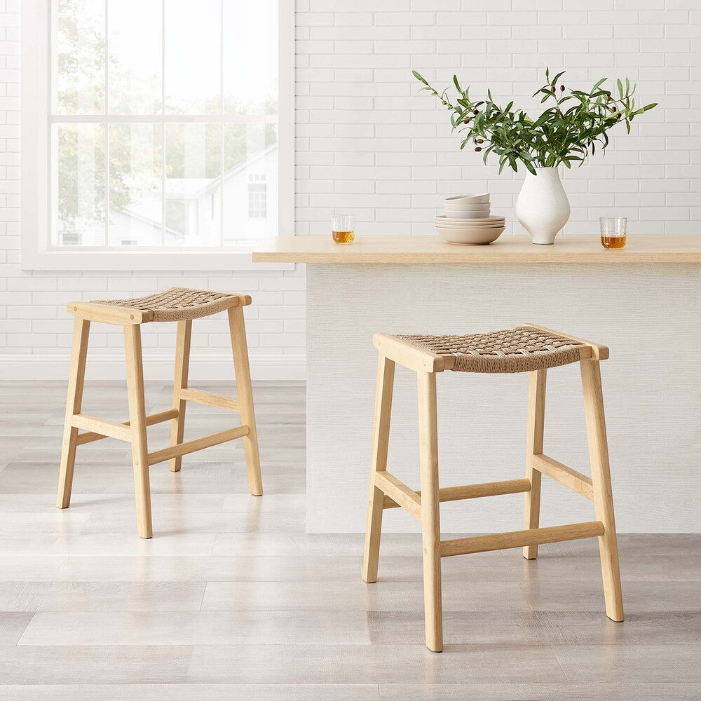 EEI-6548 Saoirse Woven Rope Wood Counter Stool Set of 2 by Modway
