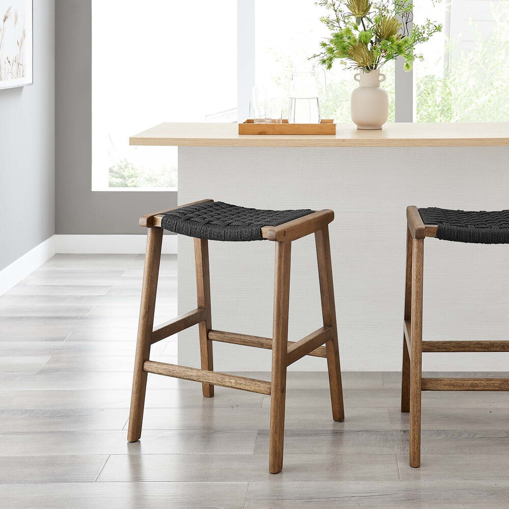 EEI-6548 Saoirse Woven Rope Wood Counter Stool Set of 2 by Modway