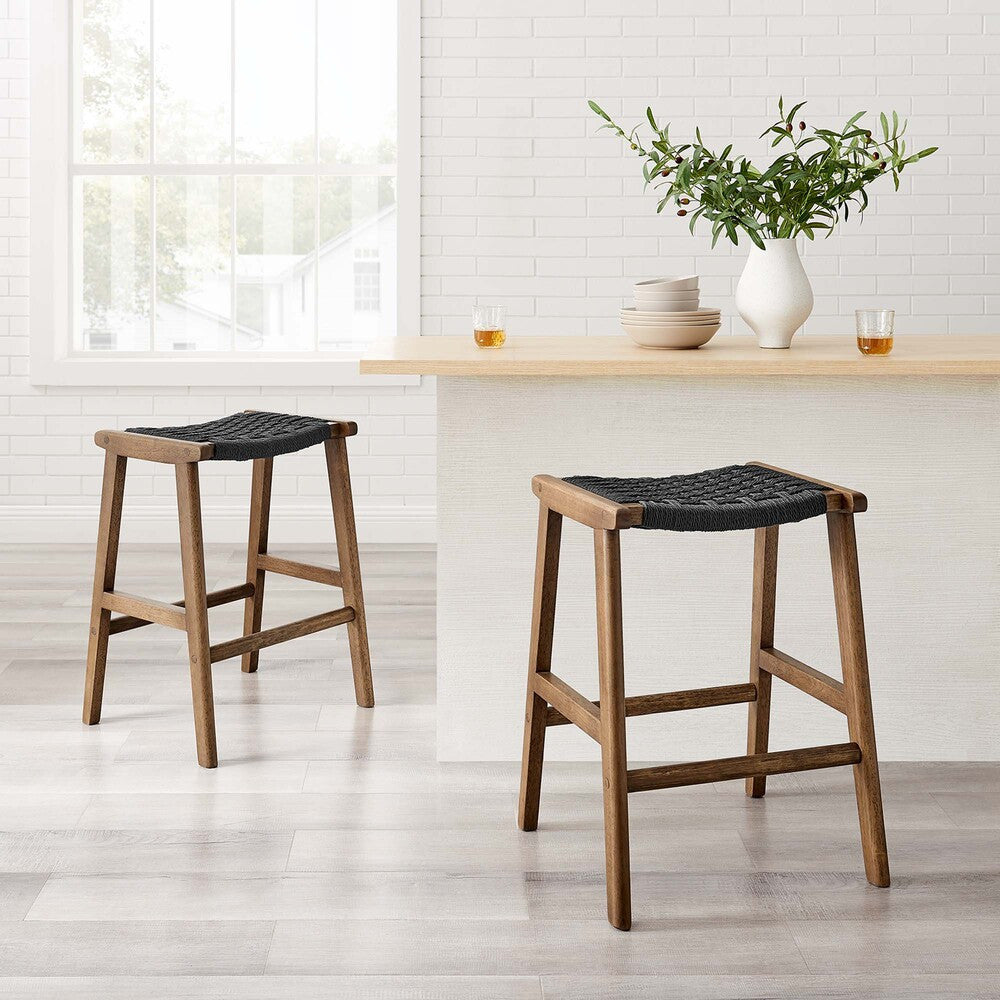 EEI-6548 Saoirse Woven Rope Wood Counter Stool Set of 2 by Modway