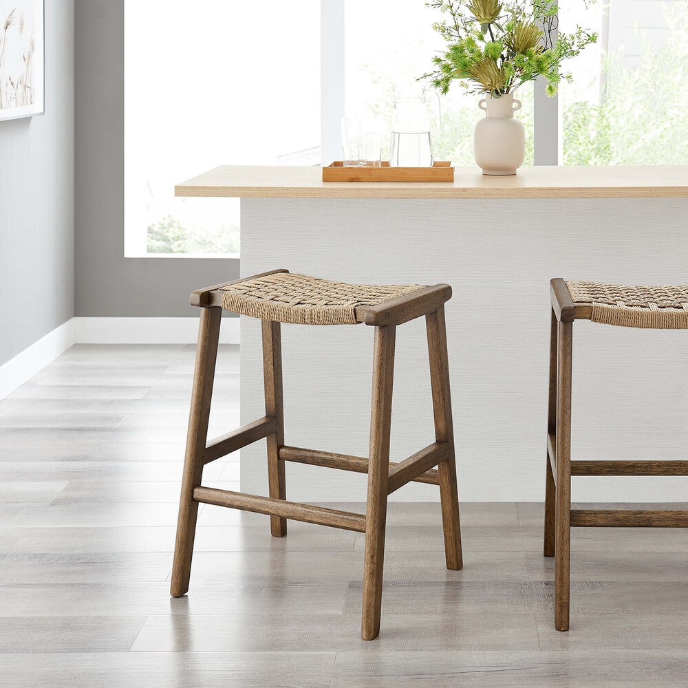 EEI-6548 Saoirse Woven Rope Wood Counter Stool Set of 2 by Modway