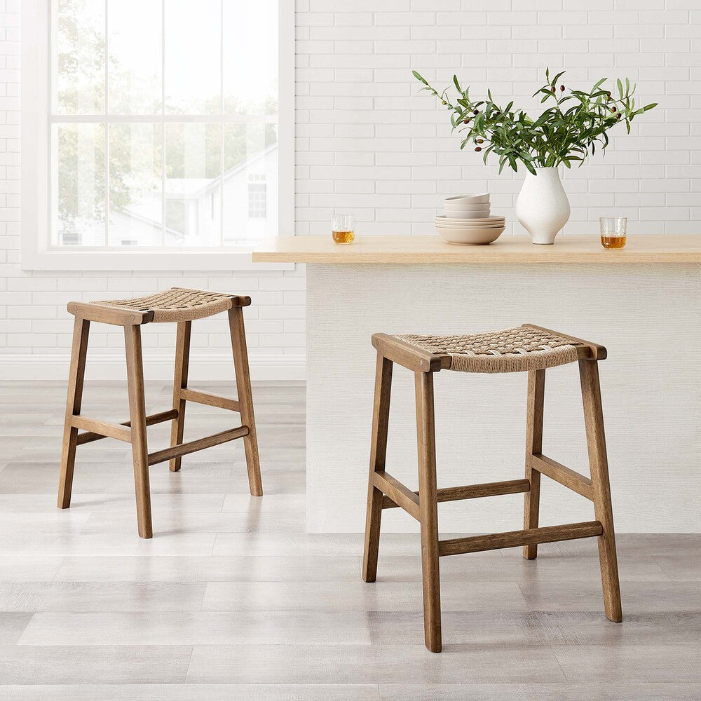 EEI-6548 Saoirse Woven Rope Wood Counter Stool Set of 2 by Modway
