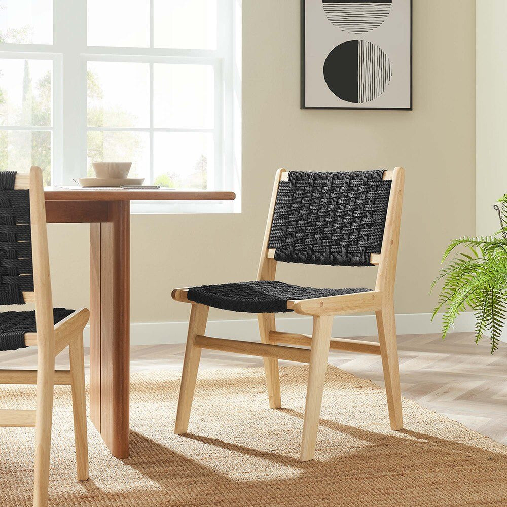 EEI-6545 Saoirse Woven Rope Wood Dining Side Chair Set of 2 by Modway
