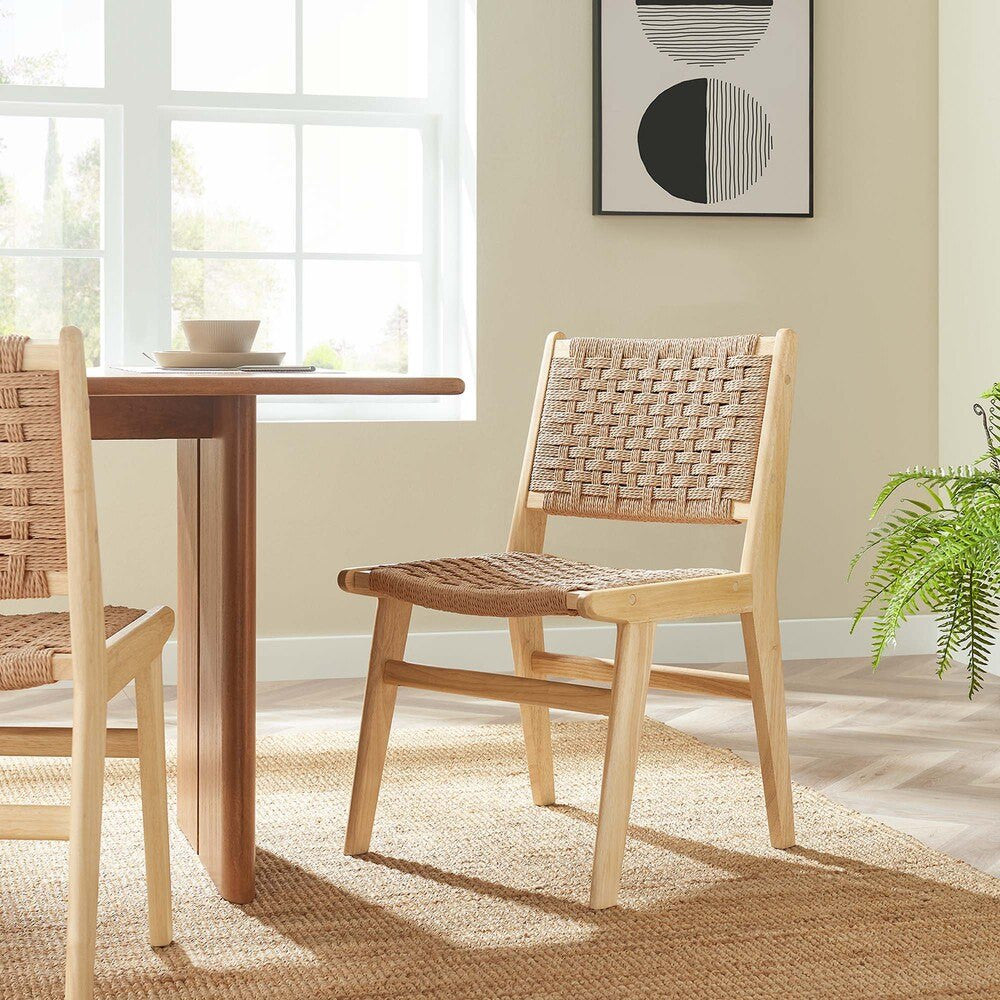EEI-6545 Saoirse Woven Rope Wood Dining Side Chair Set of 2 by Modway