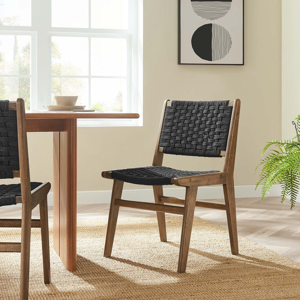 EEI-6545 Saoirse Woven Rope Wood Dining Side Chair Set of 2 by Modway