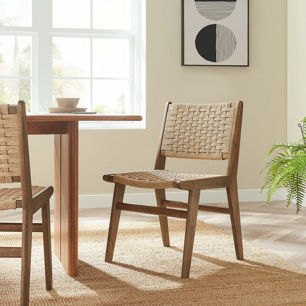 EEI-6545 Saoirse Woven Rope Wood Dining Side Chair Set of 2 by Modway