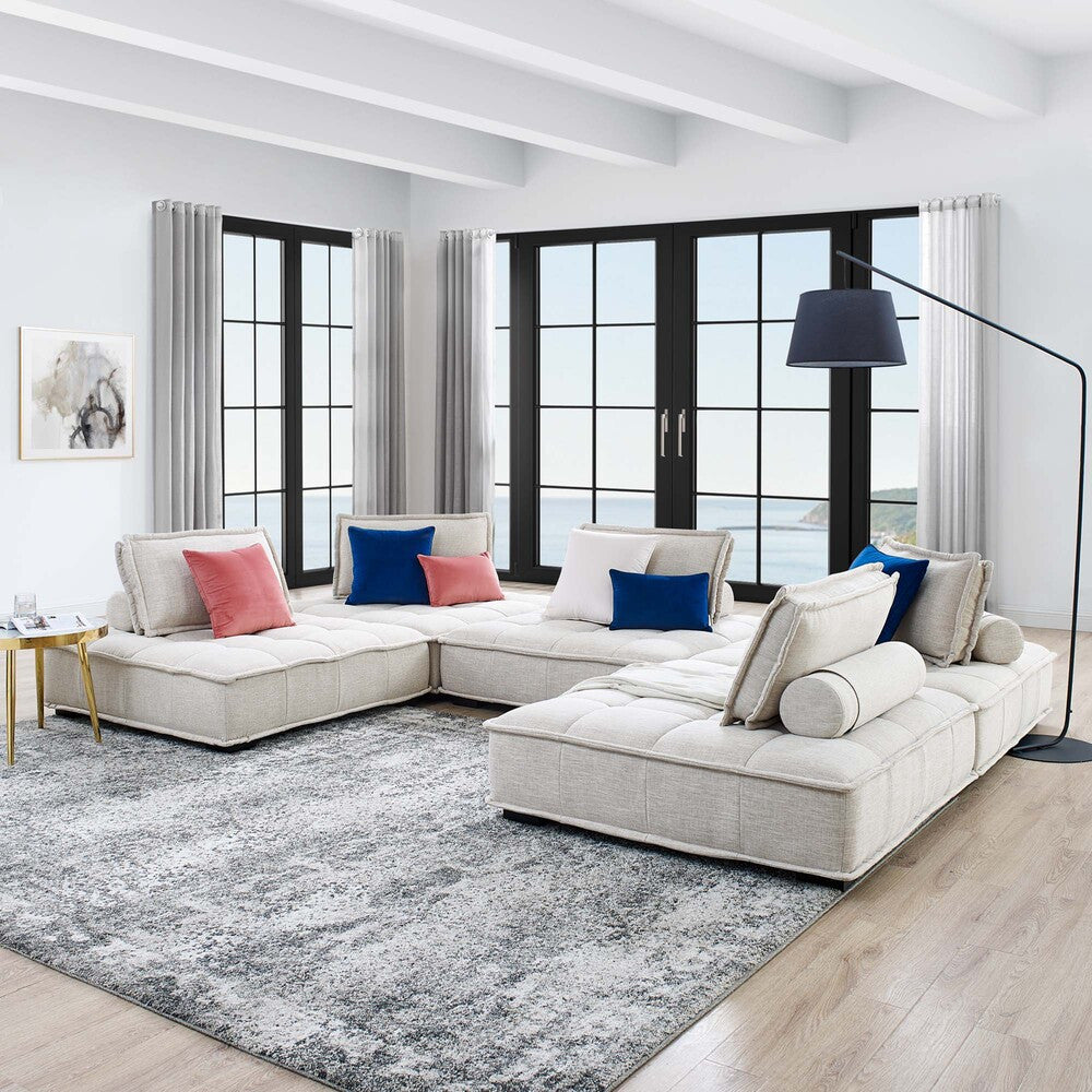 Modway Saunter 5-Piece Tufted Fabric Fabric Sectional Sofa by Modway-EEI-5210-BEI  6