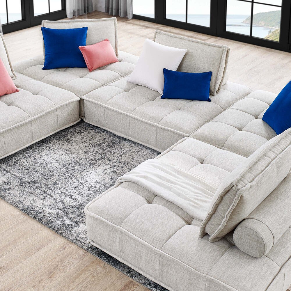 Modway Saunter 5-Piece Tufted Fabric Fabric Sectional Sofa by Modway-EEI-5210-BEI  8