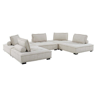 Modway EEI-5210-BEI Saunter 5-Piece Tufted Fabric Fabric Sectional Sofa - Beige
