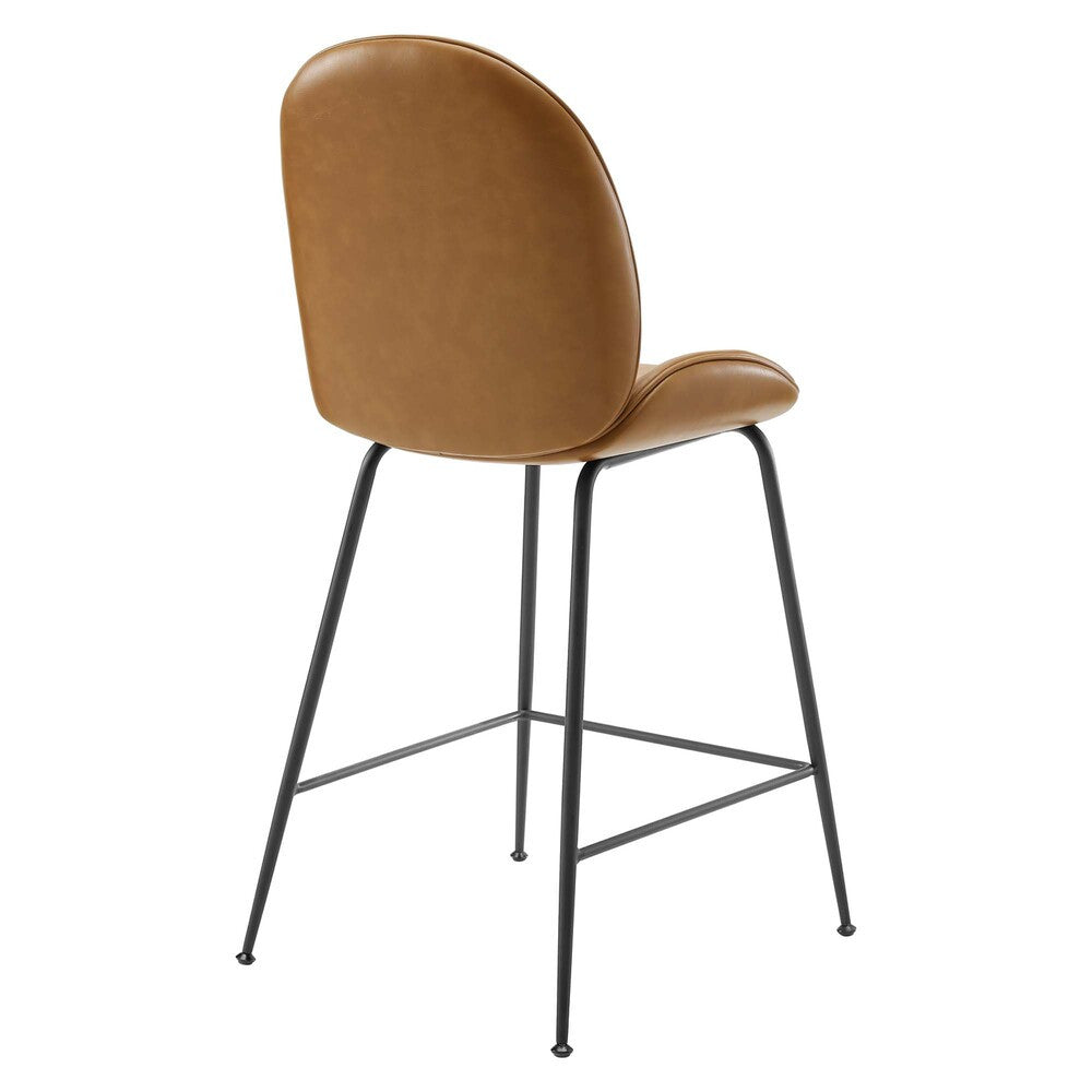 EEI-4638-TAN Scoop Black Powder Coated Steel Leg Vegan Leather Counter Stool by Modway