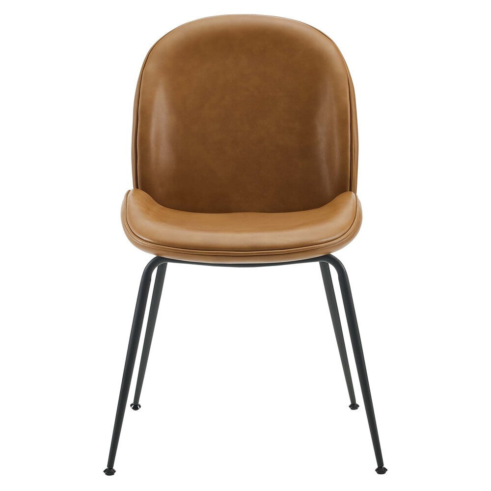 EEI-4636-TAN Scoop Black Powder Coated Steel Leg Vegan Leather Dining Chairs Set of 2 by Modway