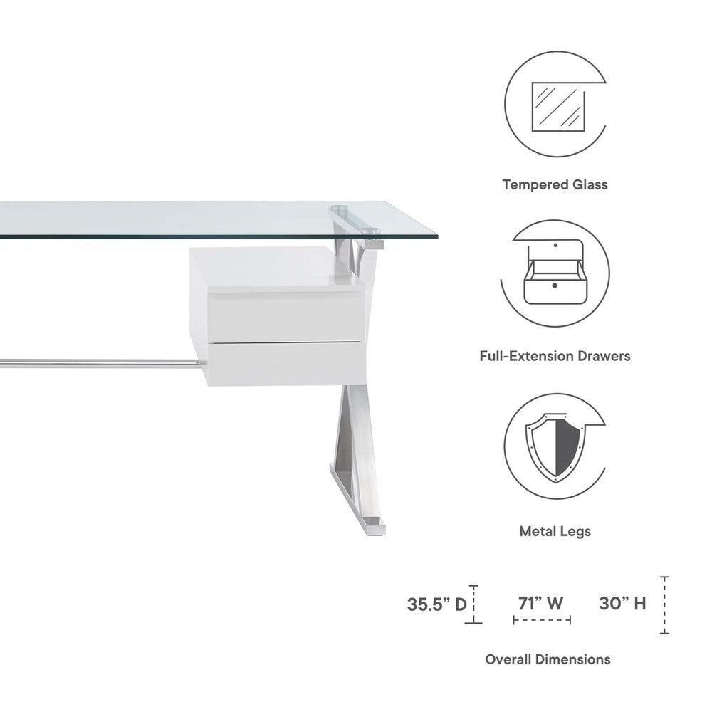 EEI-6226-WHI Sector 71" Glass Top Glass Office Desk by Modway