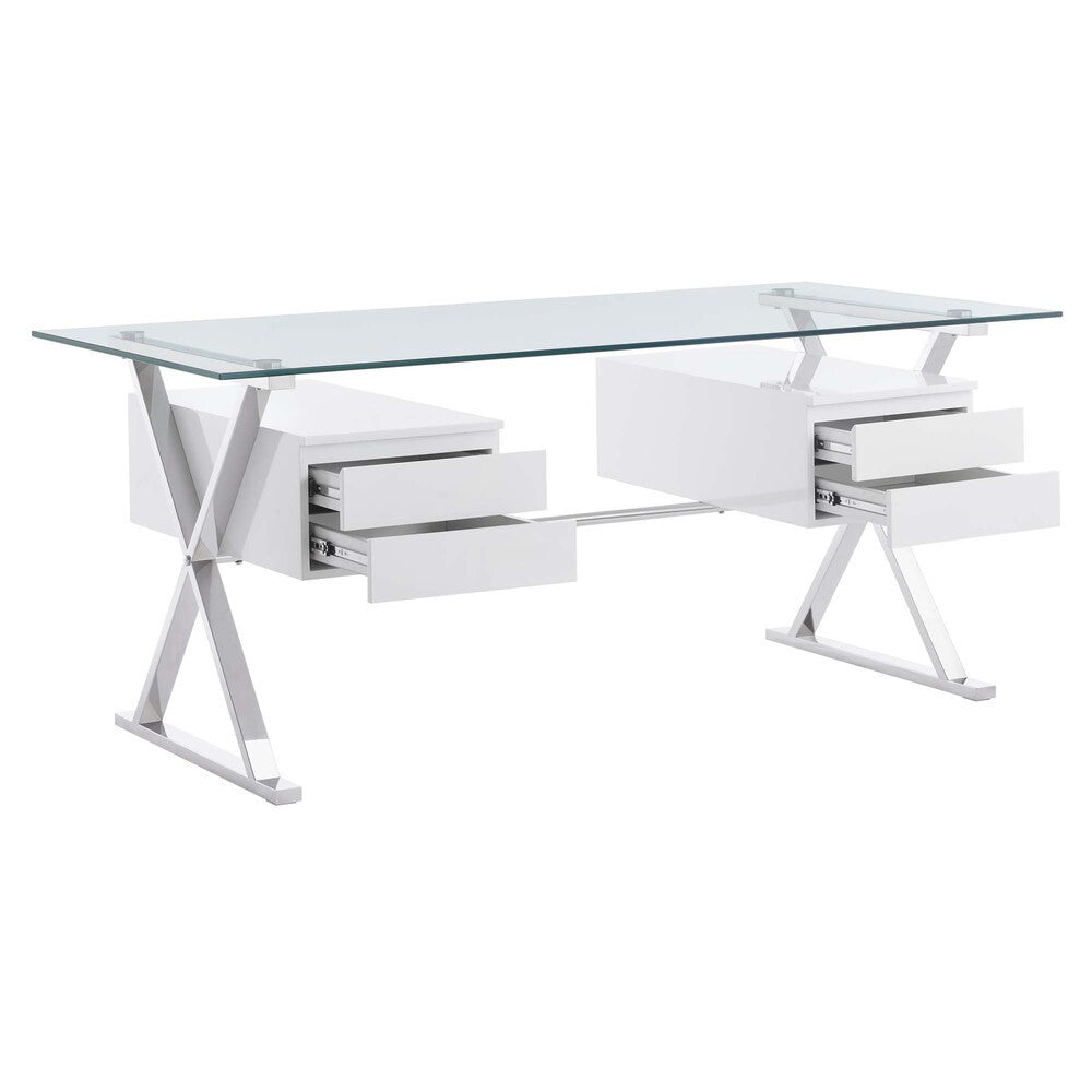 EEI-6226-WHI Sector 71" Glass Top Glass Office Desk by Modway
