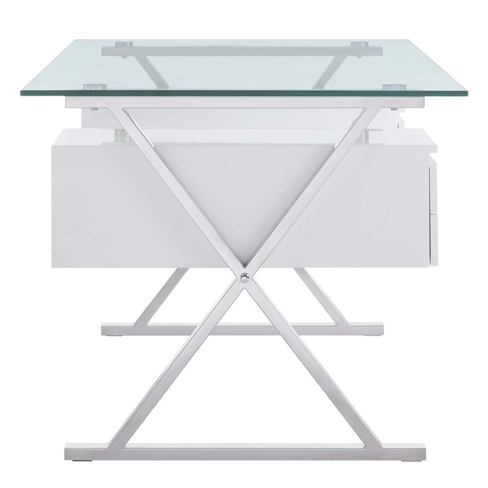 EEI-6226-WHI Sector 71" Glass Top Glass Office Desk by Modway