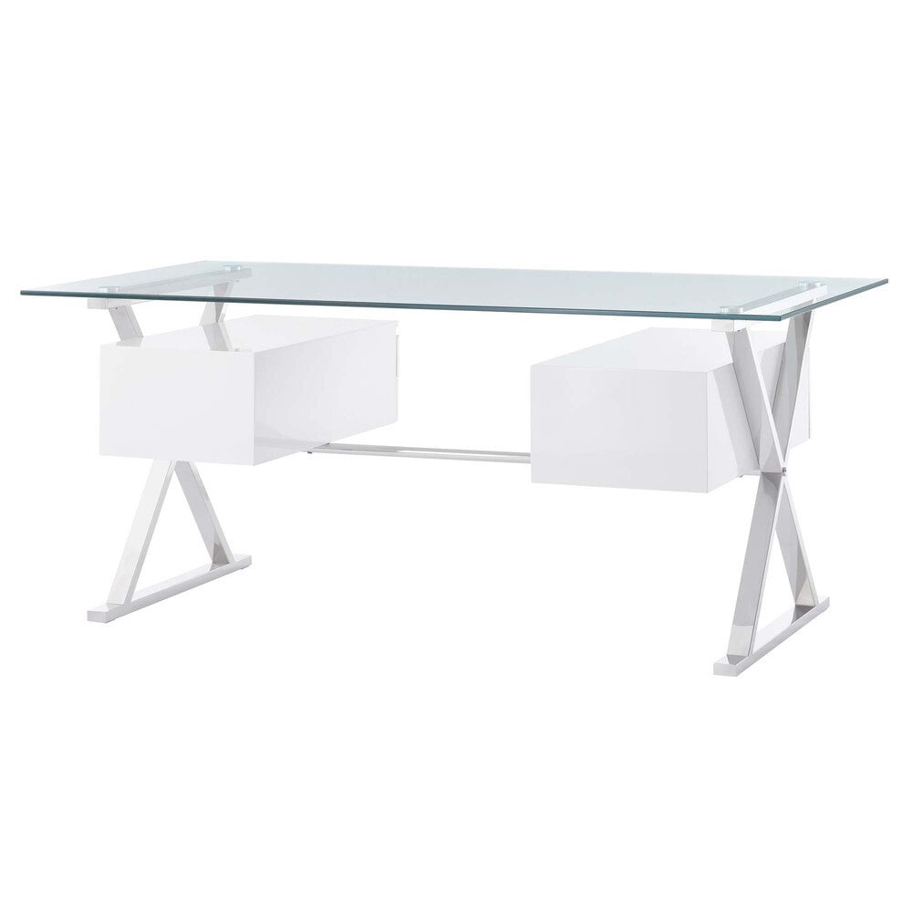 EEI-6226-WHI Sector 71" Glass Top Glass Office Desk by Modway
