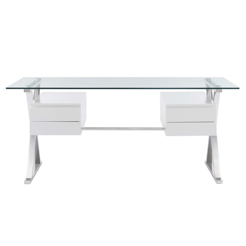 EEI-6226-WHI Sector 71" Glass Top Glass Office Desk by Modway