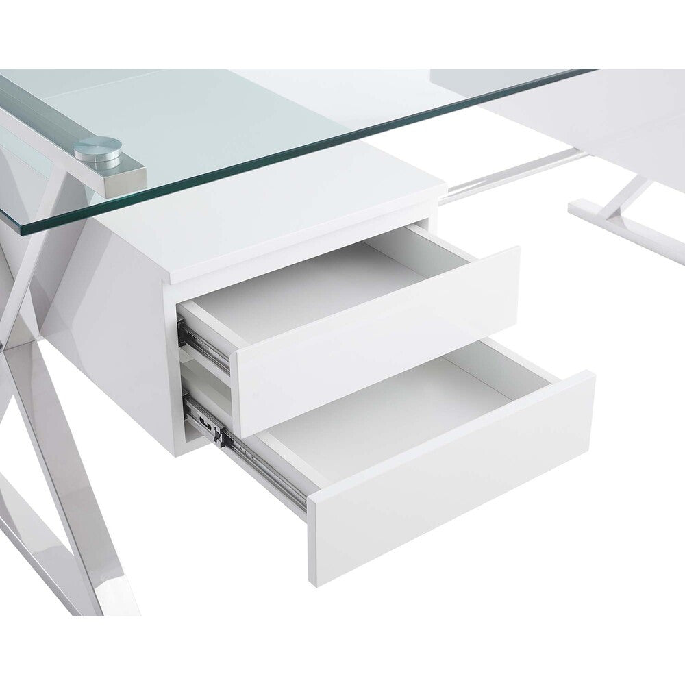 EEI-6226-WHI Sector 71" Glass Top Glass Office Desk by Modway