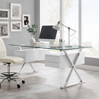 EEI-6226-WHI Sector 71" Glass Top Glass Office Desk by Modway