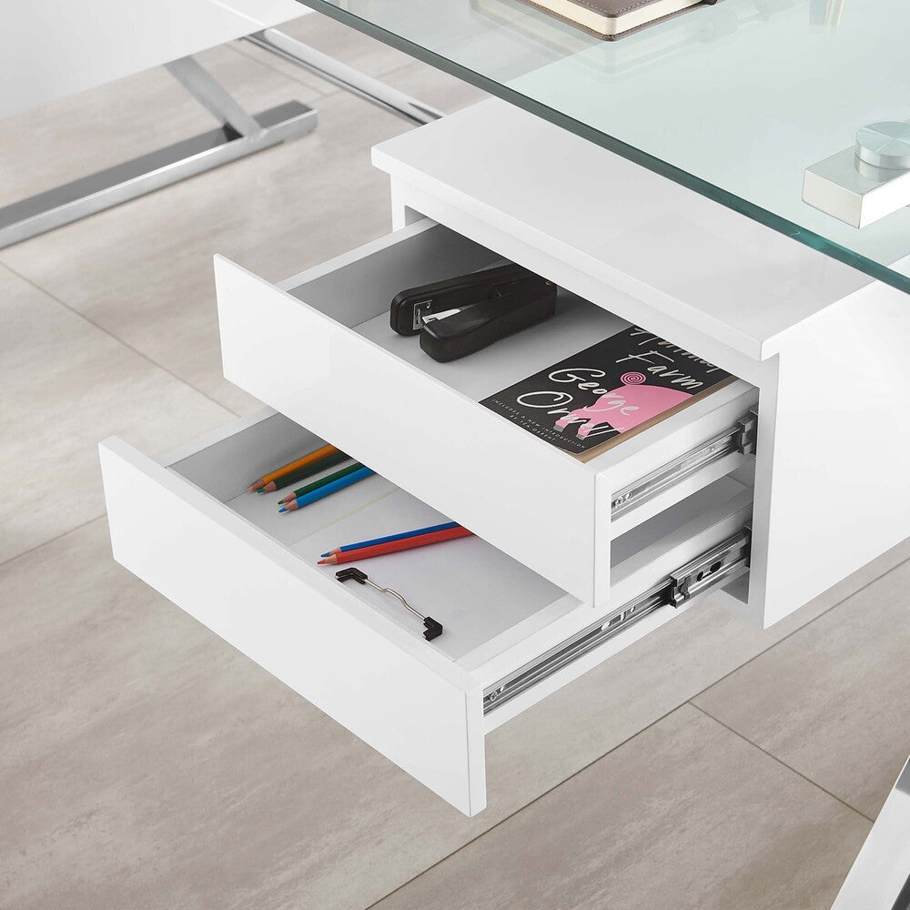 EEI-6226-WHI Sector 71" Glass Top Glass Office Desk by Modway