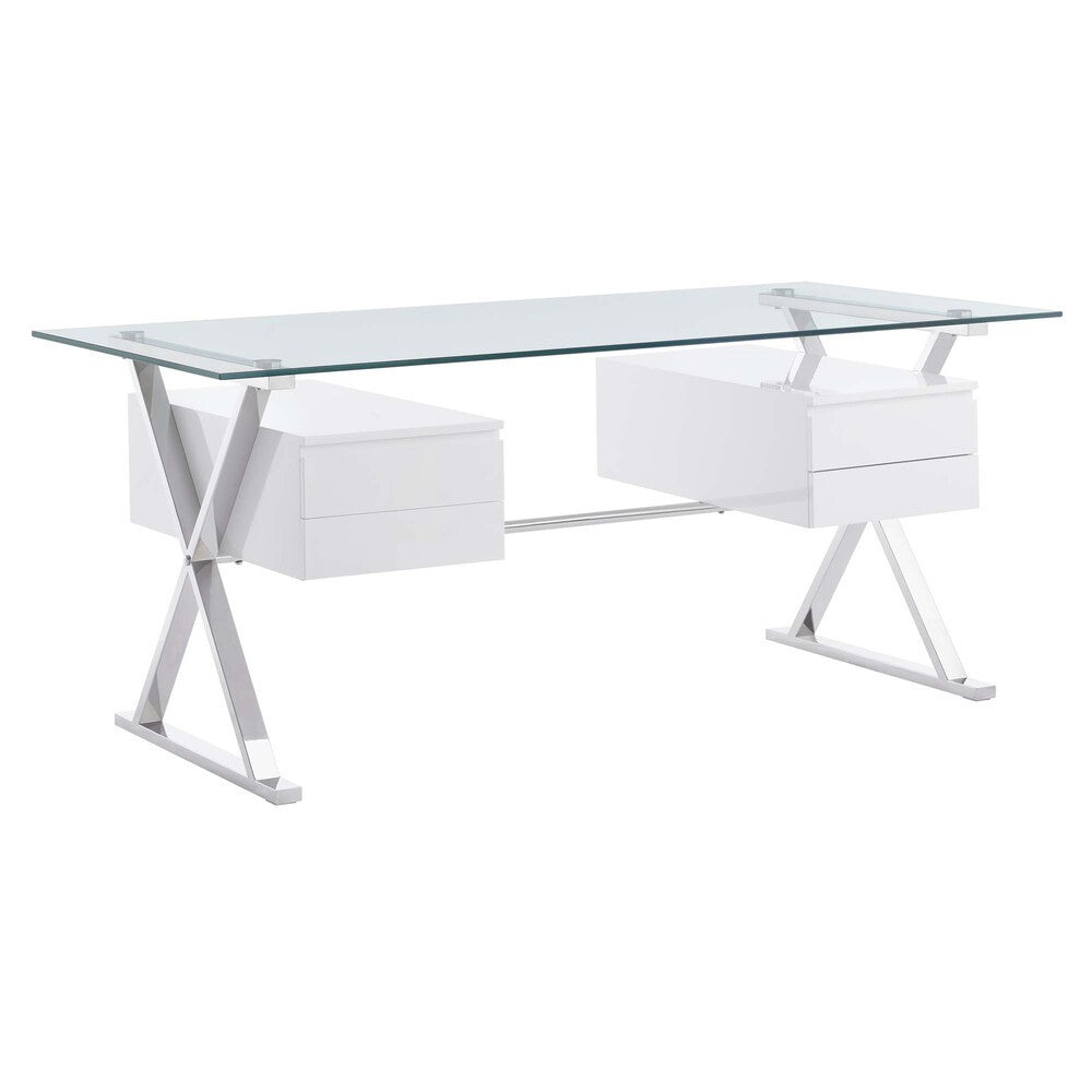 EEI-6226-WHI Sector 71" Glass Top Glass Office Desk by Modway