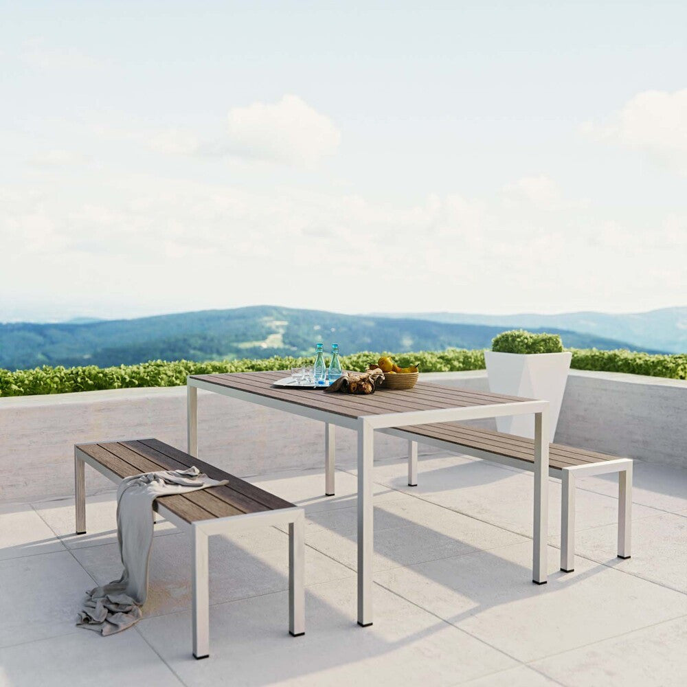 EEI-2480-SLV-GRY-SET Shore 3 Piece Outdoor Patio Aluminum Dining Set by Modway