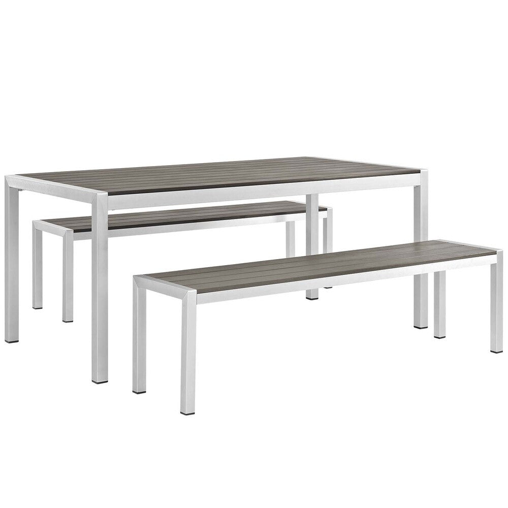 EEI-2480-SLV-GRY-SET Shore 3 Piece Outdoor Patio Aluminum Dining Set by Modway