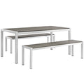 Modway EEI-2480-SLV-GRY-SET Shore 3 Piece Outdoor Patio Aluminum Dining Set Silver Gray