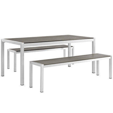 Modway EEI-2480-SLV-GRY-SET Shore 3 Piece Outdoor Patio Aluminum Dining Set Silver Gray