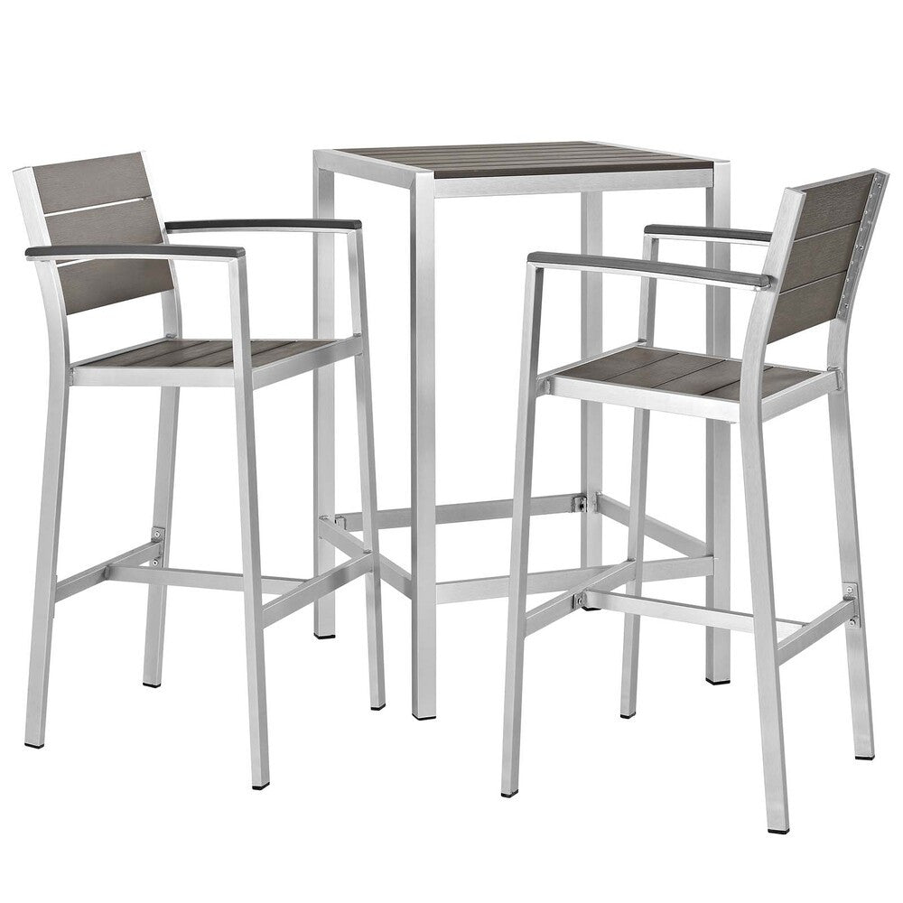 EEI-3157-SLV-GRY-SET Shore 3 Piece Outdoor Patio Aluminum Pub Set by Modway