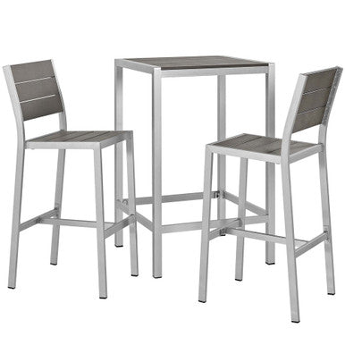 Modway EEI-3158-SLV-GRY-SET Shore 3 Piece Outdoor Patio Aluminum Pub Set Silver Gray