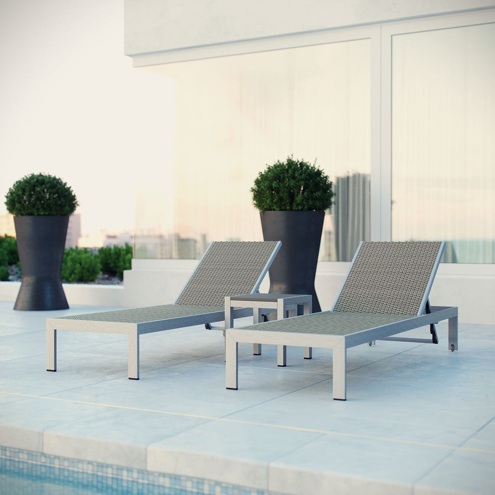 EEI-2476-SLV-GRY-SET Shore 3 Piece Outdoor Patio Aluminum Set by Modway