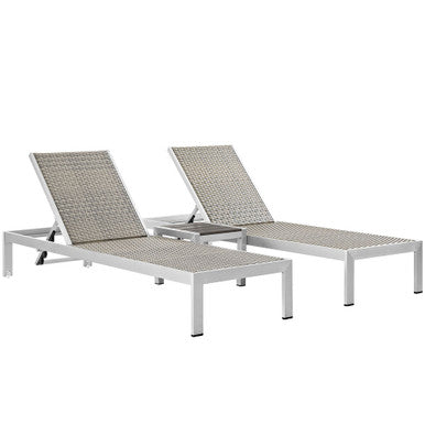 Modway EEI-2476-SLV-GRY-SET Shore 3 Piece Outdoor Patio Aluminum Set Silver Gray