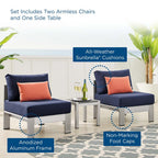 EEI-4312-SLV-NAV-SET Shore 3 Piece Sunbrella&reg; Fabric Outdoor Patio Aluminum Set by Modway